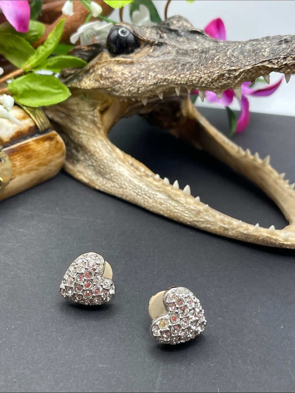 Swarovski heart leaver back earrings vintage